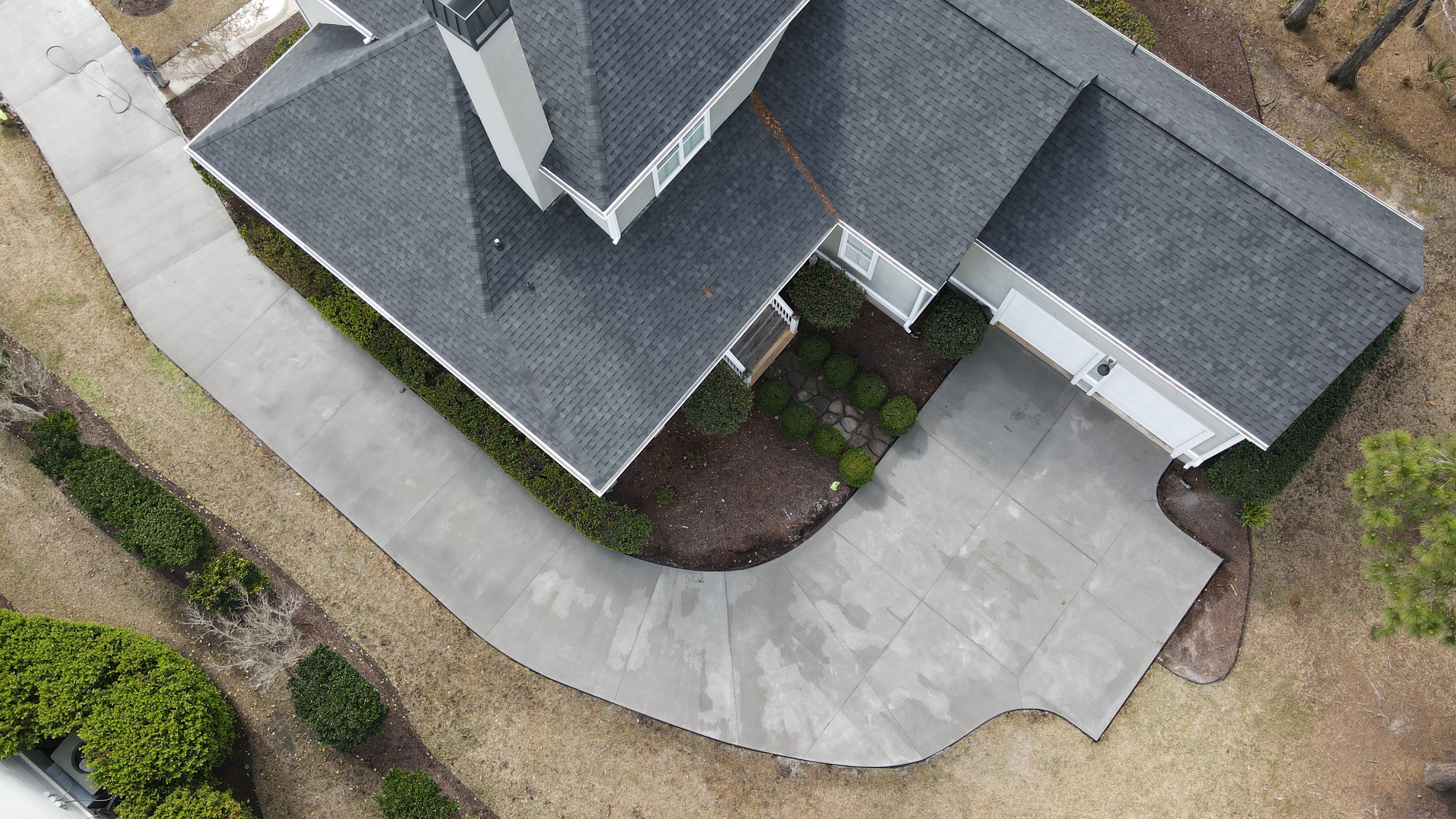 Freshly poured concrete driveway